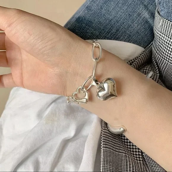 925 Silver Heart Charm Bracelet - Picture 1 of 4